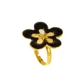 Bague réglable fleur goutte d'huile noire en acier inoxydable, bijoux de main chic. - Bague Ouverte (RT266JZ) / Noir