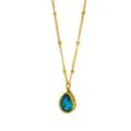 Gold plated stainless steel necklace featuring a stunning blue teardrop crystal pendant design. - Teardrop Pendant Necklace (RT271XL) / Blue