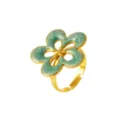 Bague ajustable en acier inoxydable avec fleur à cinq pétales huile verte style variante. - Bague Ouverte (RT266JZ) / Bleu