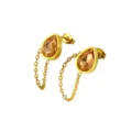 Stainless steel teardrop chain earrings with crystal, elegant 18k gold plated jewelry for daily wear - Teardrop Chain Earrings (RT286EH) / Champagne