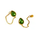 Green teardrop gemstone gold plated stainless steel chain earrings stylish geometric drop jewelry - Teardrop Chain Earrings (RT286EH) / Green