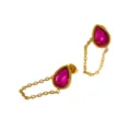 Gold-plated stainless steel teardrop hot pink gemstone chain earrings for women chic style - Teardrop Chain Earrings (RT286EH) / Red