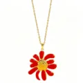 Collana acciaio dorato ciondolo fiore smalto rosso, gioiello dolce immagine principale. - Collana / Rosso