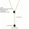 Stainless steel teardrop pendant necklace detail showing size and length specifications clearly. - Black Rhinestone