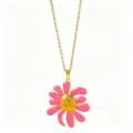 Collana con Pendente a Fiore in Smalto Rosa Acciaio Inossidabile Placcato Oro 18K Donna - Collana / Rosa