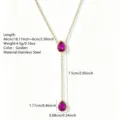 Stainless steel teardrop pendant necklace detail view showing golden chain and pink gemstone size. - Rose Red Rhinestone