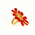 Anello fiore smalto rosso placcato oro elegante gioiello moda dolce in acciaio inox - Anello / Rosso