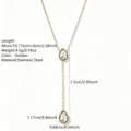 Gold stainless steel Y-shaped teardrop pendant necklace, elegant minimalist clavicle chain. - White Rhinestone