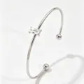 Stainless steel cubic zirconia open cuff bangle bracelet with baguette stone and ball ends. - Open Rectangle Zirconia Bangle (RT234SZ-1)