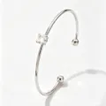 Elegant silver cubic zirconia open cuff bracelet minimalist metal bangle for women daily wear - Open Round Zirconia Bangle (RT233SZ-1)
