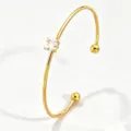 Gold Plated Zircon Open Cuff Bracelet Simple Ball End Bangle Jewelry Variant Style - Gold Open Round Zirconia Bangle (RT233SZ)
