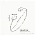 Stainless steel open cuff bangle bracelet with sparkling cubic zirconia stones for women jewelry gift. - Open Oval Zirconia Bangle (RT139SZ-1)