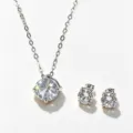Elegant stainless steel cubic zirconia necklace and earrings jewelry set for daily wear. - Round Zirconia Jewelry Set (RT138EH-1+RT138XL-1)