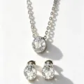 Stainless steel cubic zirconia necklace earrings jewelry set elegant fashion accessories - Oval Zirconia Jewelry Set (RT139EH-1+RT139XL-1)