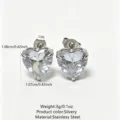 Stainless steel heart cubic zirconia stud earrings, silver dainty minimalist jewelry. - Heart Zirconia Earrings (RT141EH-1)