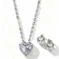 Stainless steel heart cubic zirconia necklace and earrings set for women, elegant daily jewelry. - Heart Zirconia Jewelry Set (RT141EH-1+RT141XL-1)