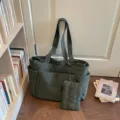 Donkergroene gewatteerde shopper tas met etui, stijlvolle casual schoudertas voor dagelijks. - Groen
