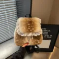 Süßer flauschiger Rehmuster Rucksack mit weißer Spitze Plüsch Winter Tasche Damen - Braun