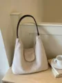 Furry plush shoulder bag for women, soft beige hobo handbag, stylish autumn winter tote. - Khaki
