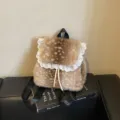 Niedlicher Plüsch Rucksack mit Hirschmuster für Damen, Herbst Winter kleine flauschige Tasche. - Braun