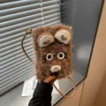 Lindo bolso de teléfono de oso de peluche, bolsa cruzada divertida para invierno. - Bolso Bandolera de Oso / Marrón