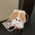 Graziosa borsa per telefono in peluche soffice cartone animato inverno calda borsa tracolla - Borsa a Tracolla Cane / Bianco avorio