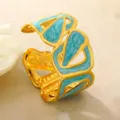 Edelstahl Emaillierter offener Armreif, schicker goldener und türkiser Modeschmuck für Frauen. - Hohler Unregelmäßiger Fluidstil (RT196SZ-blue) / Blau
