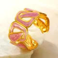 Elegantes vergoldetes Edelstahlt-Armband mit rosa Emaillierung offen Schmuck Damen. - Hohler Unregelmäßiger Fluidstil (RT196SZ-pink) / Rosa