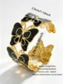 Goldener Edelstahl Schwarzer Emaillierter Schmetterling Offener Armreif Modeschmuck - Doppelschichtige Schmetterling Stil (RT120SZ-black) / Schwarz