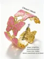 Goldfarbenes Edelstahl rosa Emaillierte Schmetterling Offener Armreif, eleganter Schmuck. - RT120SZ Rosa