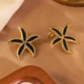 Orecchini a lobo Stella Marina Oro Emalto Nero Stile Spiaggia Gioiello Acciaio Variante - Stella Nera (FYD6195EH-black)