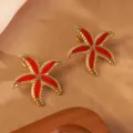 Orecchini a stella marina smalto rosso oro acciaio inossidabile stile spiaggia - Stella Rossa (FYD6195EH-red)
