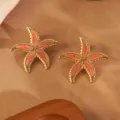 Orecchini a stella marina in acciaio dorato smalto stile spiaggia tendenza chic gioiello - Stella Rosa Forte (FYD6195EH-rose-red)