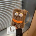 Carina borsa telefono peluche marrone borsa a tracolla soffice divertente borsa mostro - Borsa a Tracolla Grandi Occhi / Marrone
