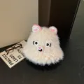 Borsa telefono peluche orsetto carino cappello invernale soffice morbida borsa a tracolla - Cappello a Secchiello Orso / Bianco avorio