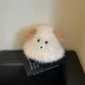 Carina borsa a tracolla in peluche di animale cartoon cappello invernale caldo morbido - Cappello a Secchiello Cane / Bianco avorio