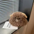 Borsa a tracolla in peluche orsetto cartone animato inverno caldo soffice borsa - Cappello a Secchiello Cane / Marrone