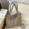 Borsa shopper in tela cachi, borsa a spalla retrò grande capacità per uso quotidiano. - Grigio