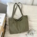 Borsa shopper in tela verde oliva, grande capacità borsa a spalla retrò casual pendolare. - Verde