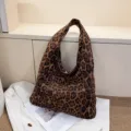 Bolso tote holgado con estampado de leopardo para mujer, bolso de hombro retro grande. - Estampado de leopardo