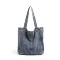 Casual large capacity washed denim tote bag, stylish single shoulder handbag for daily commute. - Blue