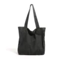 Black washed denim tote bag, large capacity casual shoulder bag for daily commute and student. - Black