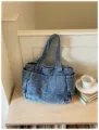 Casual vintage πλυμένο τζιν τσάντα shopper μεγάλη χωρητικότητα τσάντα ώμου για ταξίδι - Ρετρό Μπλε