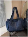 Casual τσάντα shopper από τζιν για γυναίκες μεγάλη χωρητικότητα ρετρό τσάντα ώμου ταξιδιού - Σκούρο μπλε