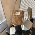 Woven crochet crossbody phone bag stylish small bohemian shoulder bag for daily wear - Khaki Starfish