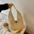 Borsa a tracolla lavorata all'uncinetto beige stile coreano, borsa da spiaggia estiva. - Beige
