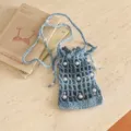 Blue gradient hollow beaded knitted phone bag, stylish beach vacation crossbody bag variant. - Blue