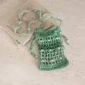 Green crochet beaded phone bag, stylish woven crossbody pouch for beach holiday and casual travel. - Green