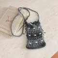Handmade crochet pearl phone bag, hollow out crossbody pouch for beach vacation and daily use. - Black