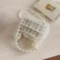 Bolso de mano de perlas hecho a mano estilo coreano mini lindo elegante bolso cruzado - Blanco Roto